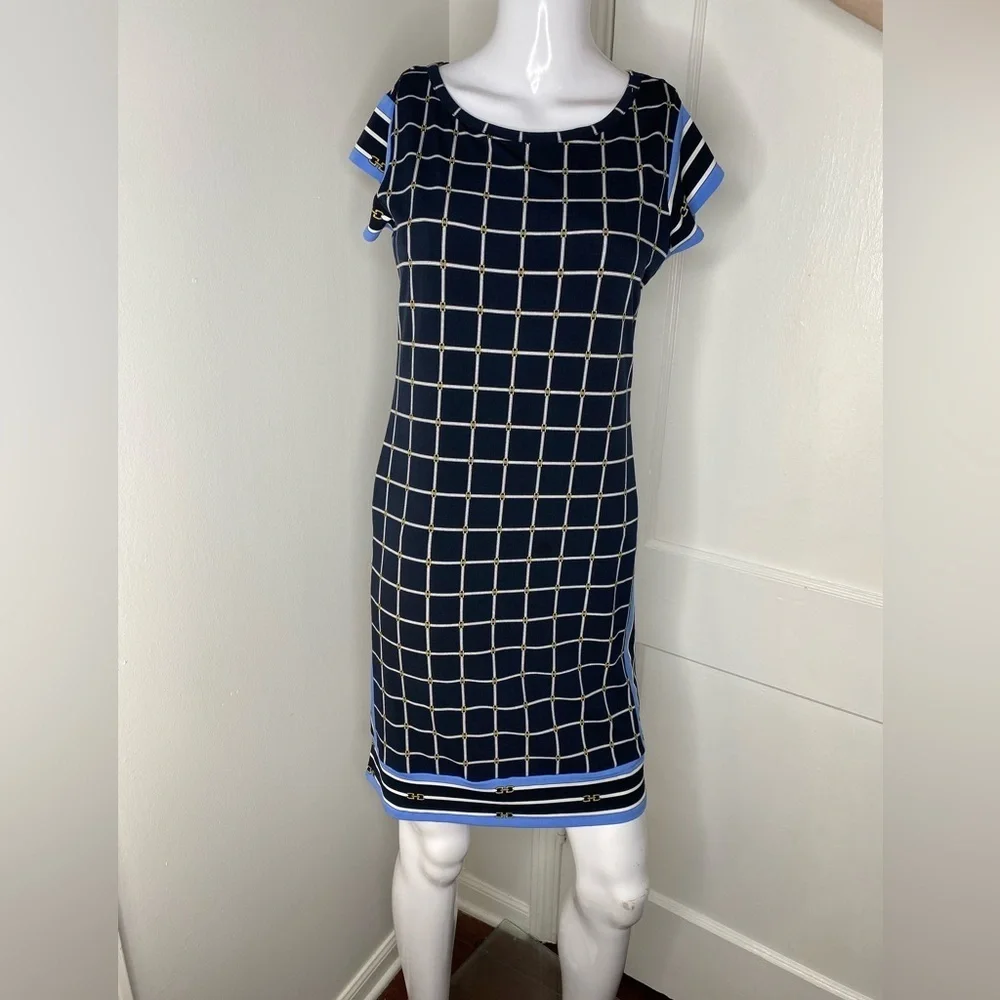 Michael Kors Chic Black and Blue Grid Dress
